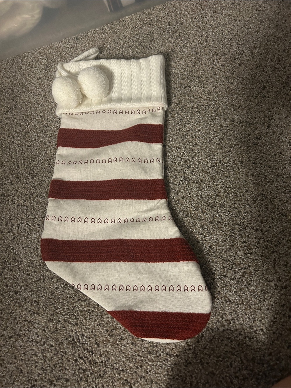 Multiple available Striped Holiday Stocking with Pom-Pom Cuff - White & Burgundy